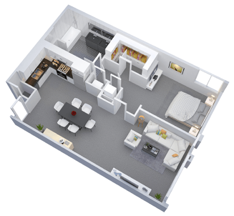 Floor plan for 1 bed, 1 bath, 930 sqft